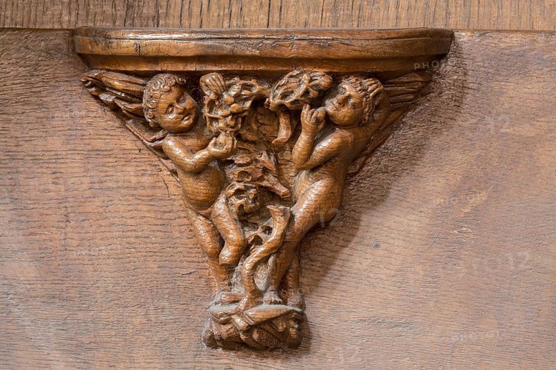 Constance, Minster, choir stalls, sculptors Heinrich Yselin and Simon Haider around 1470, Misericordia, children snacking from a tree