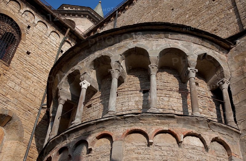 Italy Bergamo 89509 Santa Maria Maggiore West apse of the south transept after 1187 Dwarf gallery above round arch frieze