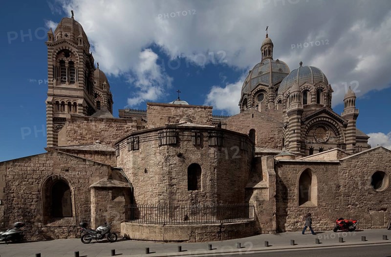 11th century view from east behind Cathedrale de la Major, built 1852-92, St., Sankt, Saint