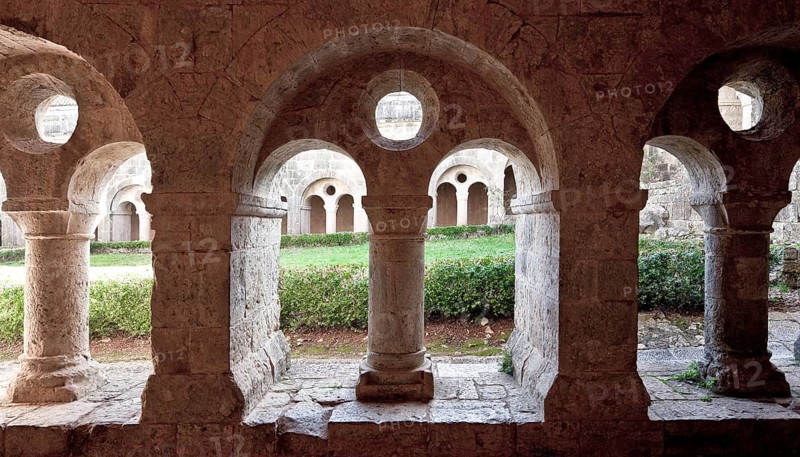 Cistercian monastery founded in 1146, cloister north wing biforium with view through to the east wing