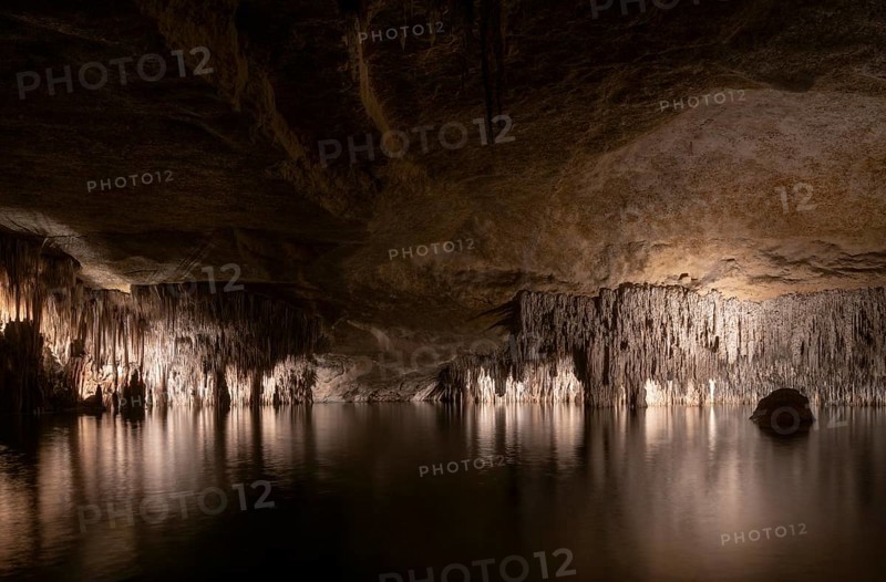 Porto Christo, Majorca, Coves del Drac, dragon cave, underground lake with stalactites
