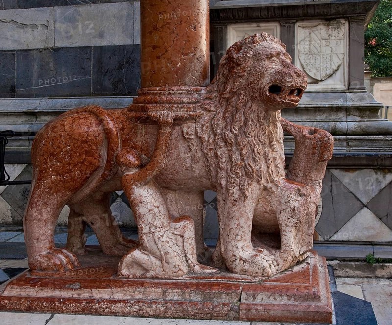 Italy Bergamo 89479 Santa Maria Maggiore north portal erected from 1353 right column lion