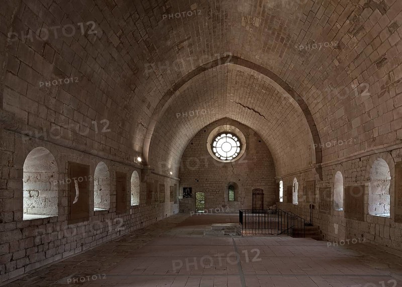 Cistercian monastery founded in 1148, dormitory, interior facing west, staircase to the cloister at the back right
