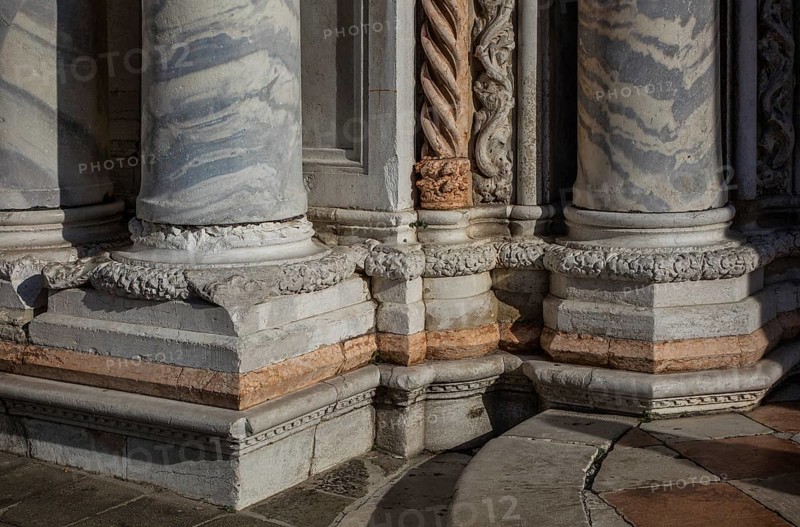 Italy Venice Zanipolo Church -290 West portal (detail) built in 1460 in Renaissance style Column bases of the left wall