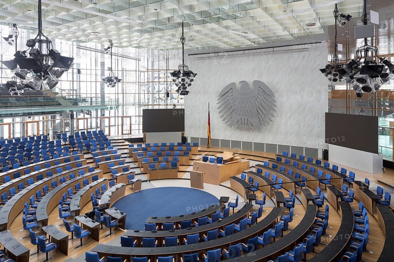 Bonn, government district (federal district, parliament district), Bundeshaus, former plenary hall, built by Günter Behnisch until 1992, today part of the World Conference Centre Bonn