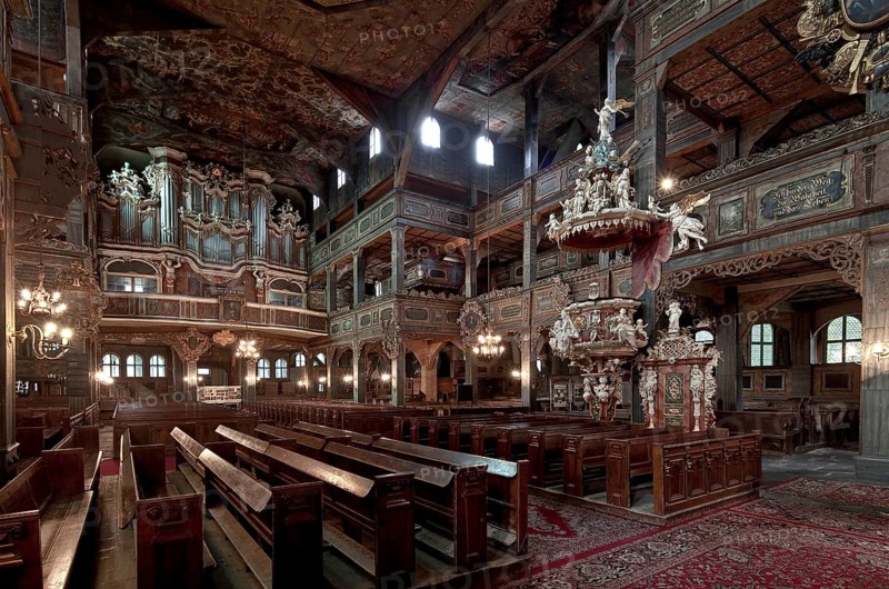 Interior facing north-west, built 1656-57, organ 1666-69 by G. Klose, pulpit 1729 by A. G. Hoffmann, St., Sankt, Saint