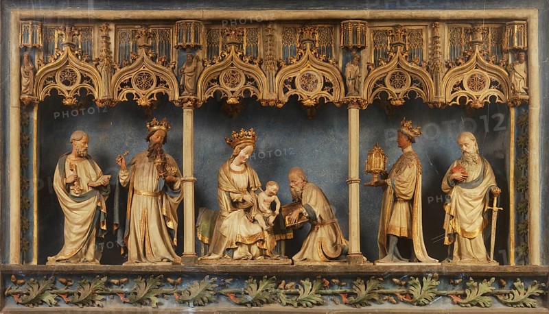 Late Gothic altar shrine with the Adoration of the Magi (fired from local clay around 1420), St., Sankt, Saint