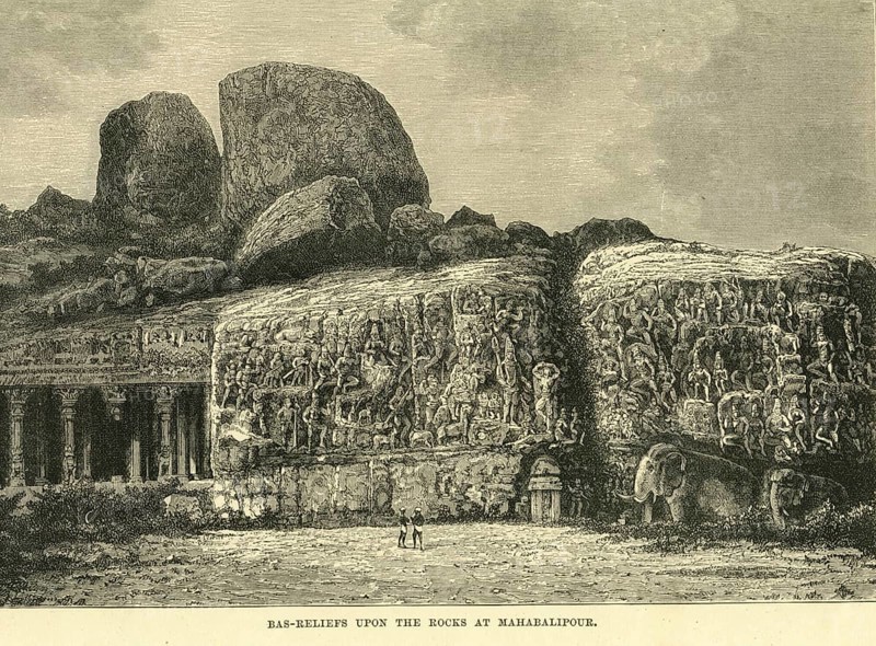 Catholic community Bas Relief upon rocks at Mahabalipour, Mahabalipuram or Mamallapuram, Tamil Nadu, India, Asia