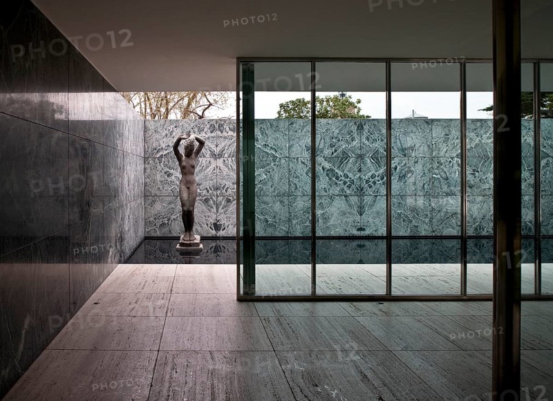 Barcelona Pavilion Pavilion of the 1929 World Exhibition, rebuilt 1983-1986, interior with sculpture AMANECER by Georg Kolbe