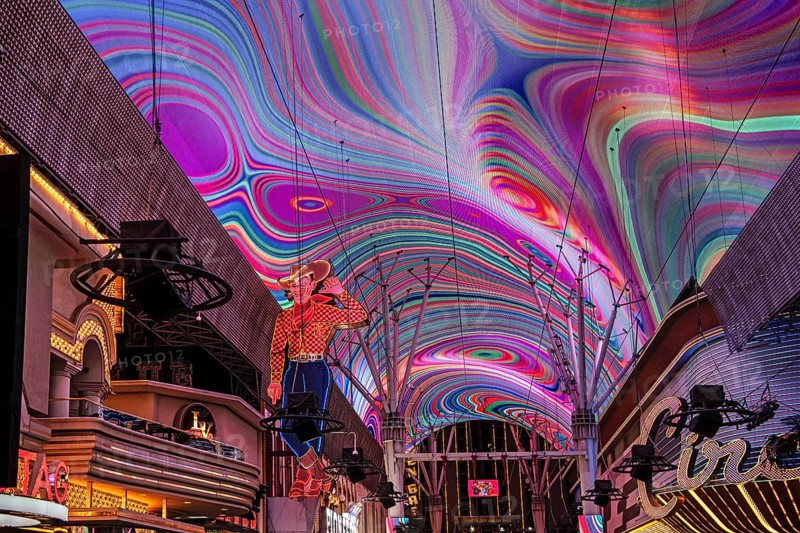 Vegas Vic-Cowboy and Freemont Street Experience Light Show, Las Vegas, Nevada, USA, North America