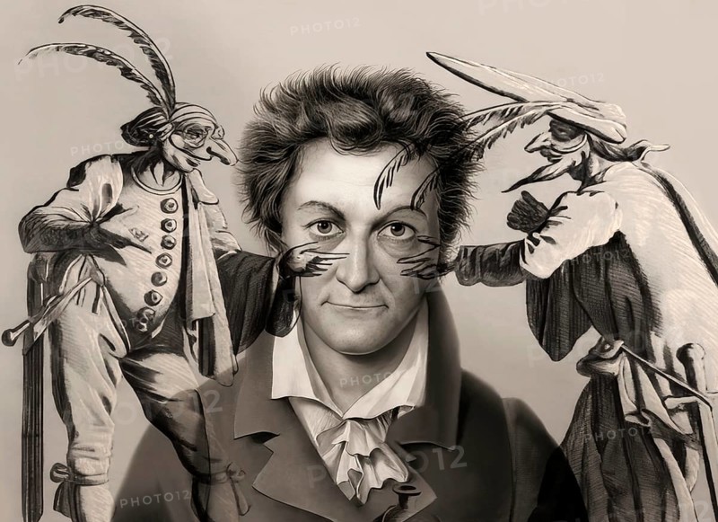 Ernst Theodor Amadeus Hoffmann, or E. T. A. Hoffmann, 1776 - 1822, German Romantic author of fantasy and horror, figures from Prinzessin Brambilla, digitally edited after Jacques Callot