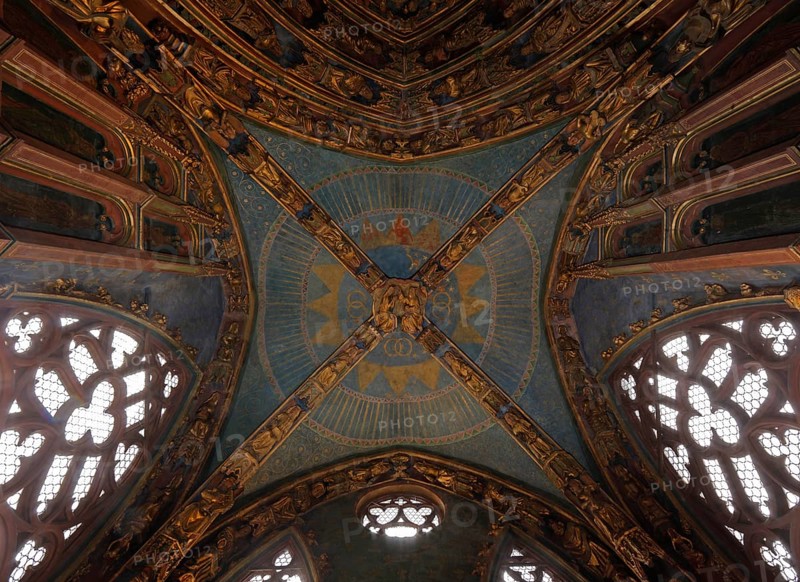 Porch, view into the vault, church built under Emperor Charles IV in 1355 - 1358 as the first Gothic hall church in Franconia. Hallenkirche Franconia, master builder probably Peter Parler, St., Sankt, Saint