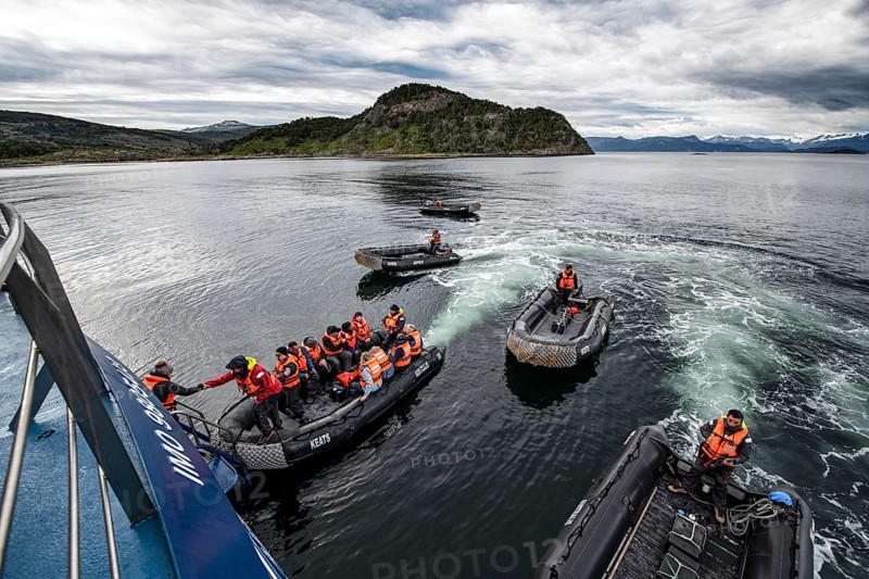 Expedition trip with Zodiacs, Wulaia Bay, Beagle Street, Ushuaia, Tierra del Fuego, Patagonia, Argentina, South America