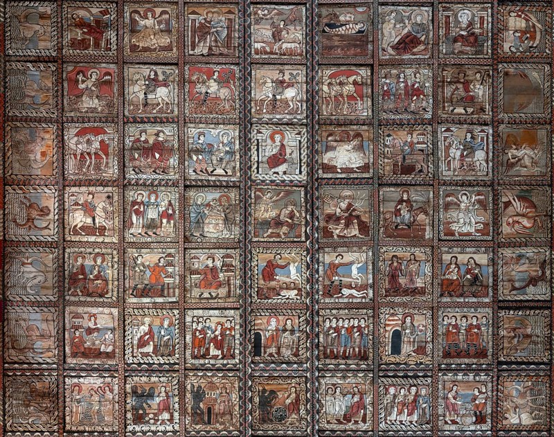 Zillis, village church of St Martin, Romanesque wooden ceiling with biblical depictions