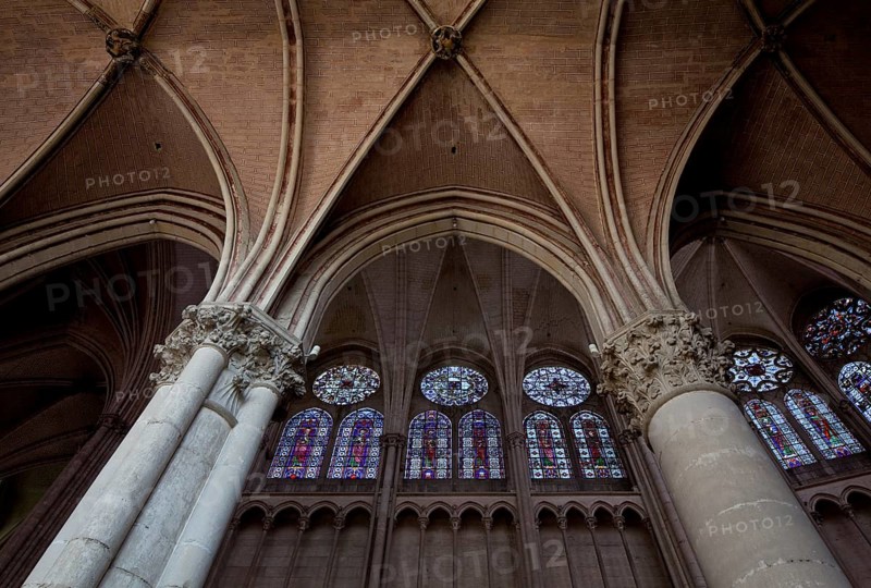 Frankr Auxerre Burgundy Cathedral St-Etienne 70200 Choir vault and stained glass windows of the north clerestory 13th century Auxerre, Cathedral, St., Saint, Saint