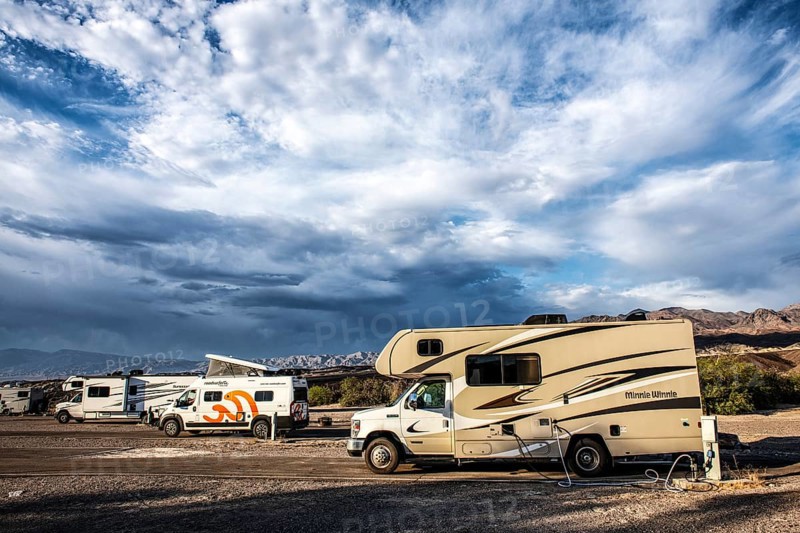 Motorhomes at the Furnace Creek Oasis Campground, Death Valley National Park, California, USA, North America