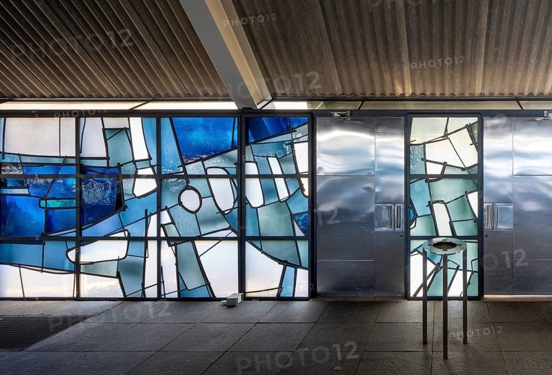 Krefeld, portable tent church St Hubertus, built in 1959 by Heinz Döhmen, stained glass windows by Hubert Spierling