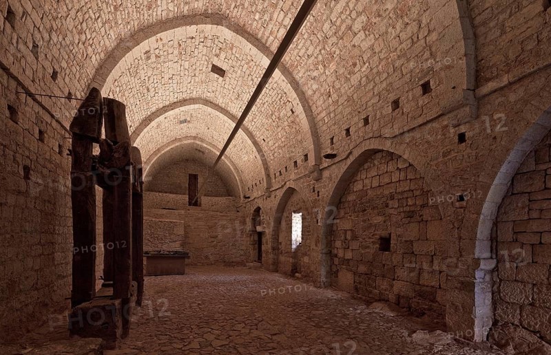 Cistercian monastery founded in 1146, storeroom, interior facing south with remains of a historic oil press