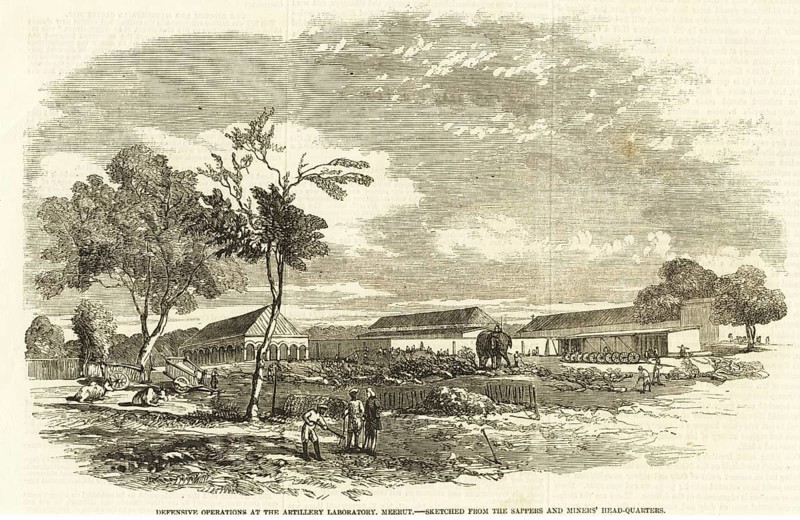 Military and munity mutiny views defensive operations at Artillery Laboratory, Meerut, Delhi, India, Asia