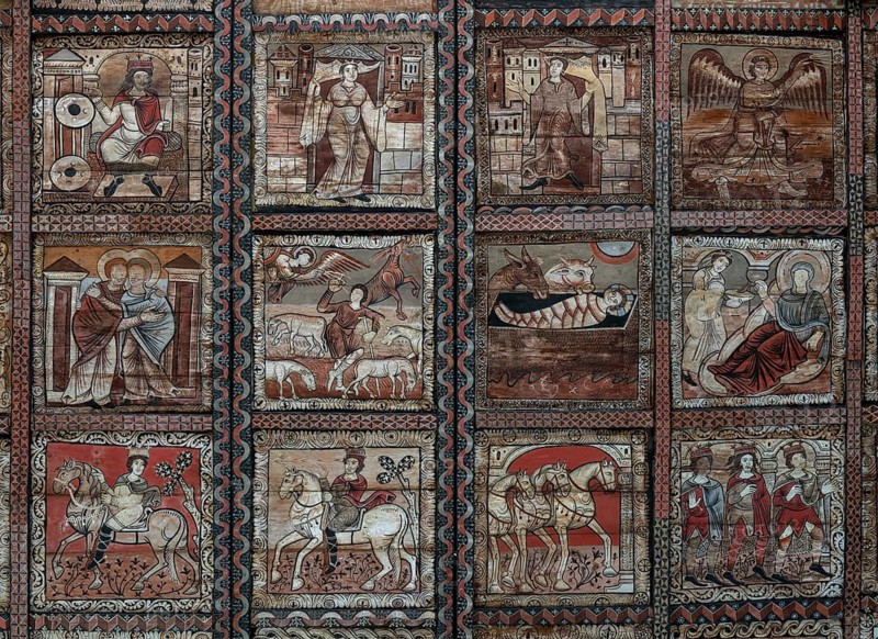 Zillis, village church of St Martin, Romanesque wooden ceiling with biblical depictions