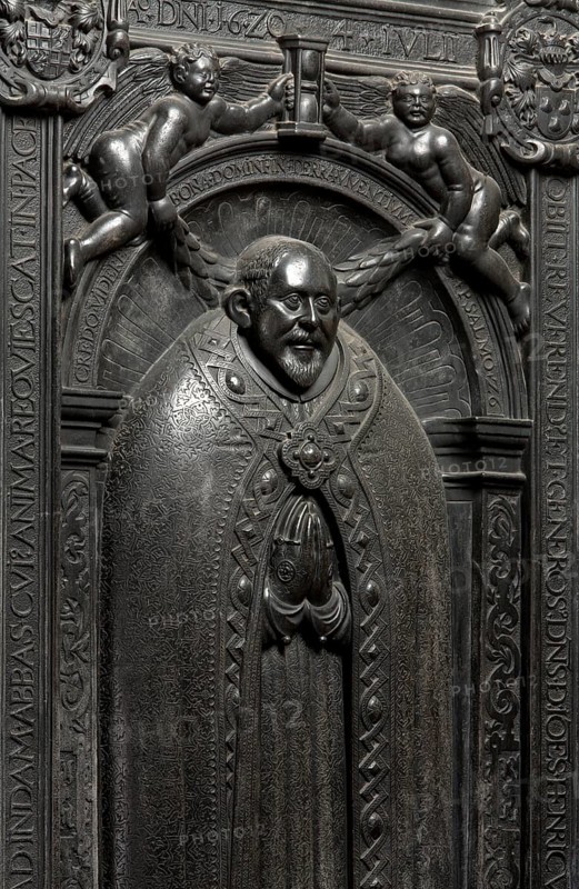Epitaph in the southern side choir, black limestone (bluestone), Abbot Johannes von Gertzen (died 1620), St., Sankt, Saint