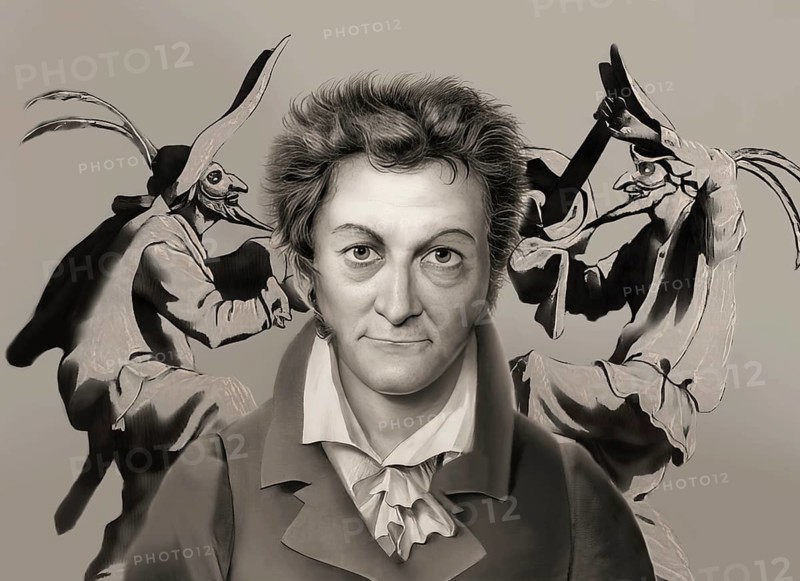 Ernst Theodor Amadeus Hoffmann, or E. T. A. Hoffmann, 1776 - 1822, German Romantic author of fantasy and horror, figures from Prinzessin Brambilla, digitally edited after Jacques Callot