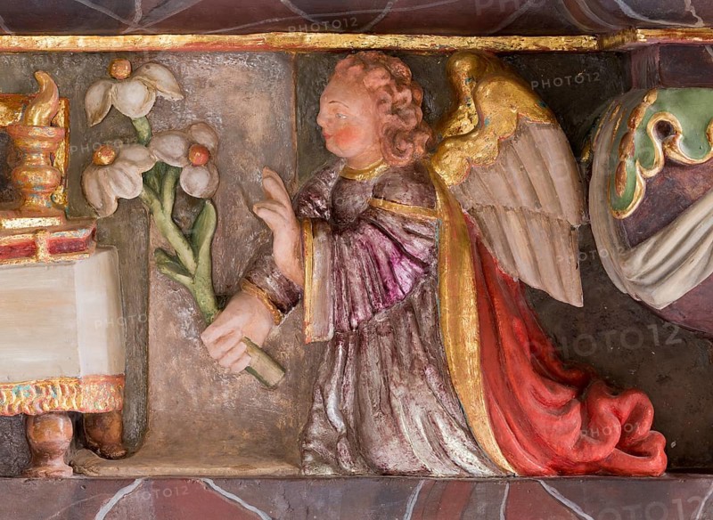 High altar, predella with angel of the Annunciation, St., Saint, Saint