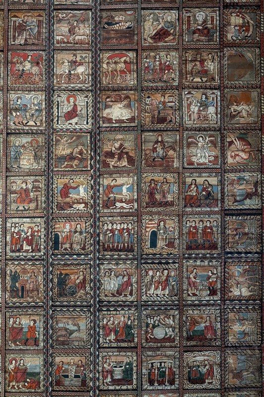Zillis, village church of St Martin, Romanesque wooden ceiling with biblical depictions