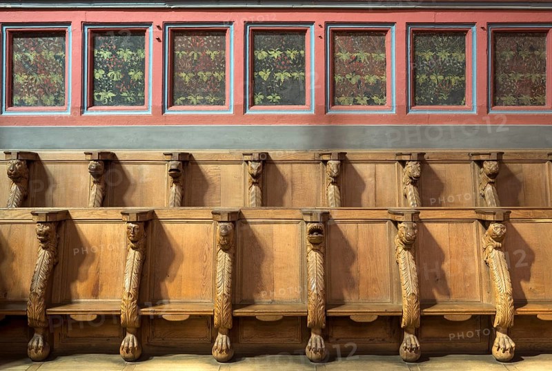 Brauweiler near Pulheim, St Nicholas Abbey Church, choir stalls with painted choir screens