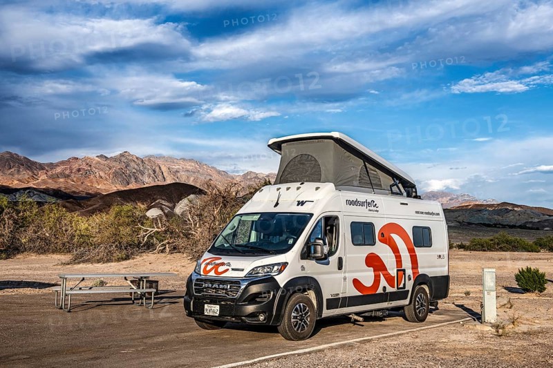 Motorhome at Furnace Creek Oasis Campground, Death Valley National Park, California, USA, North America