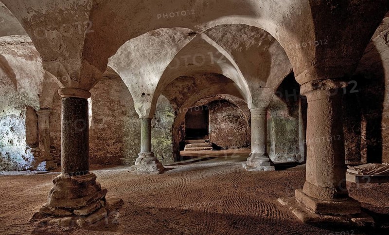 Anzy-le-Duc Burgundy priory church built 11-12 c. Crypt in daylight, St., Saint, Saint