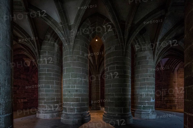 Mont-Saint-Michel, monastery mountain, crypt of the massive columns built in the middle of the 15th century under the choir of the abbey church, St., Saint, Saint