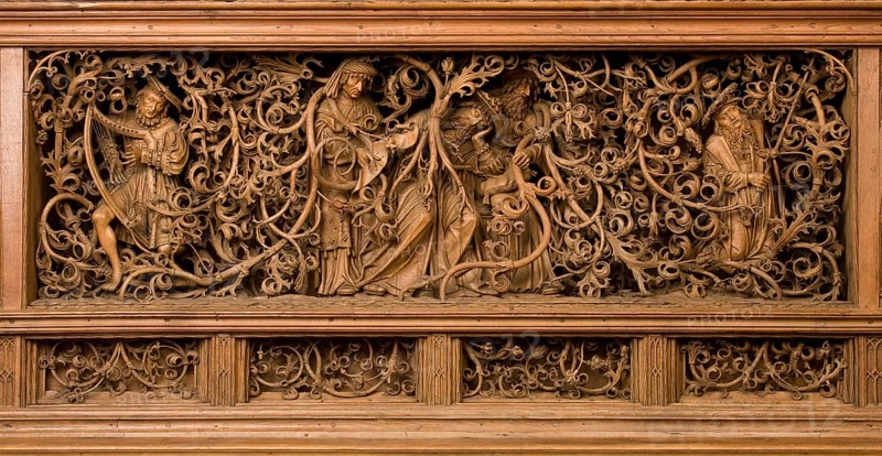 Seven Sorrows Altarpiece, Henrik Douvermann (1518-1521/22), predella, root of Jesse, St., Saint, Saint