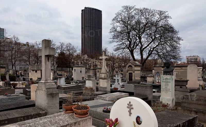Cemetery, behind the Tour Montparnasse tower block, 210 metres high, 1969-73 by Roger Saubot