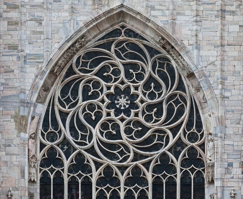 Built from 1386, choir north-east window from 1402, upper section width 11m, St., Sankt, Saint