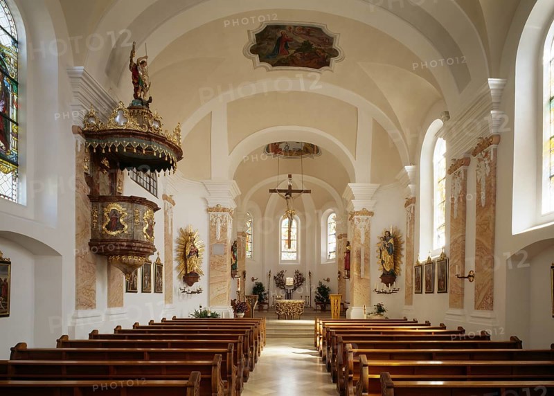 Tännesberg. Interior view of the parish church of St Michael from 1841. View to the choir, St, Saint, Saint