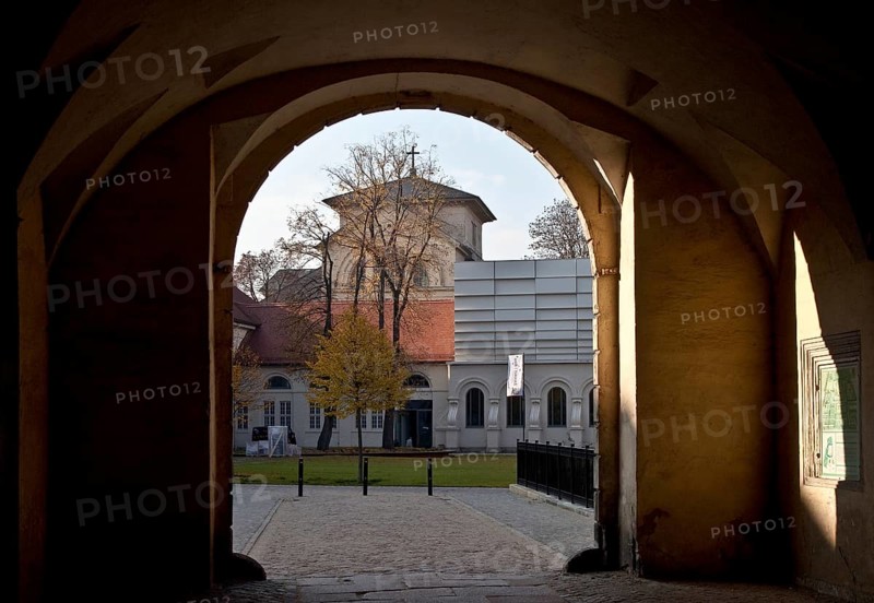 View from the west portal to the castle church, on the right the former stables, now a concert hall, St., Sankt, Saint