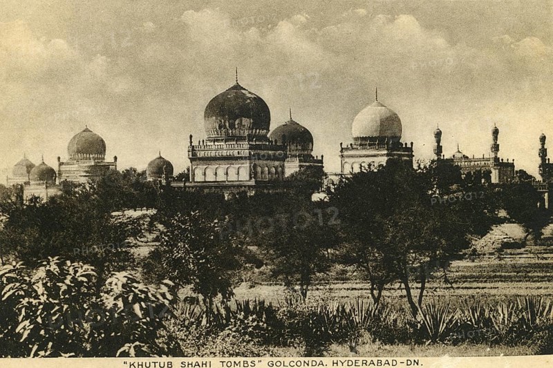 Heritage, old picture postcard, Kutub sahi tombs, Golconda, Hyderabad, Andhra Pradesh, India, Asia