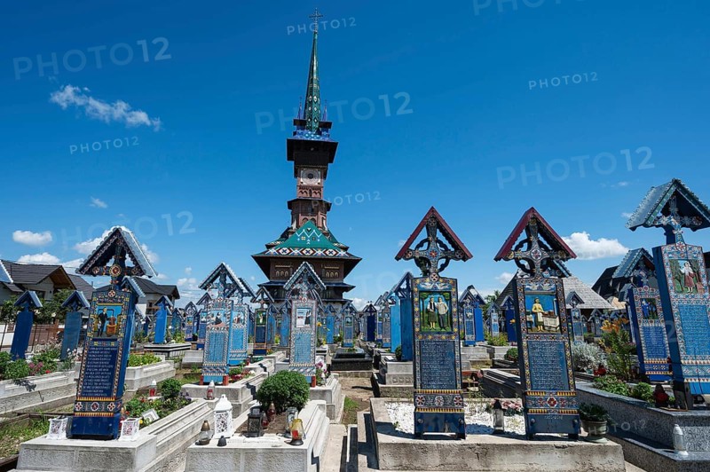 SAPANTA, ROMANIA - JUNE 24, 2024: Graves at famoues merry cemetery