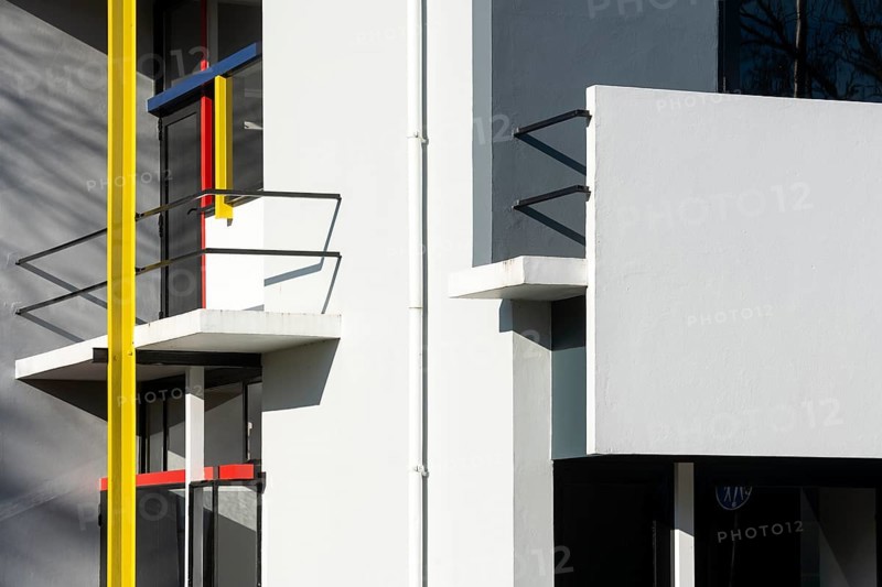 Utrecht, Rietveld-Schröder House or Schröder House, 1924 by Gerrit Rietveld, view from the south-east, detail of the balcony