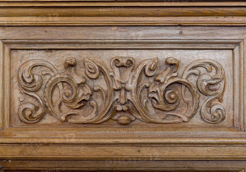 Jakobikirche, pews in the nave, carvings from the 17th century, masks, St., Sankt, Saint