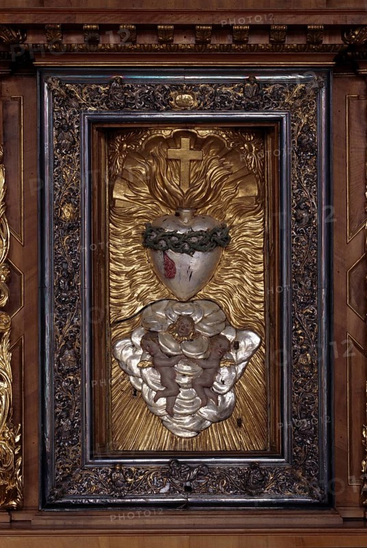 Altar in the woman's choir, relief panel with the heart of Jesus, St., Sankt, Saint