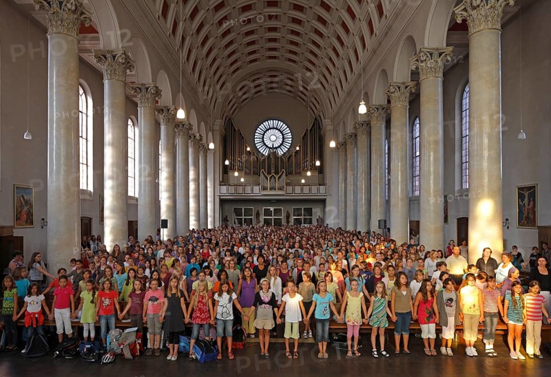 Built in 1830 by Georg Moller, rebuilt 1949-1953, view to the west during the school opening service, St., Sankt, Saint