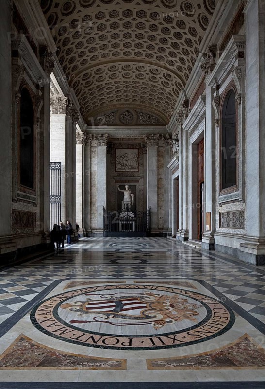 Vestibule, in the background antique statue of Emperor Constantine, St., Saint, Saint