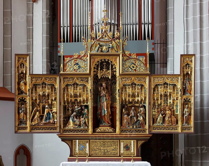 Neo-Gothic Marian altar in the north aisle from the workshop of Ferdinand Langenberg from the beginning of the 20th century, St., Sankt, Saint
