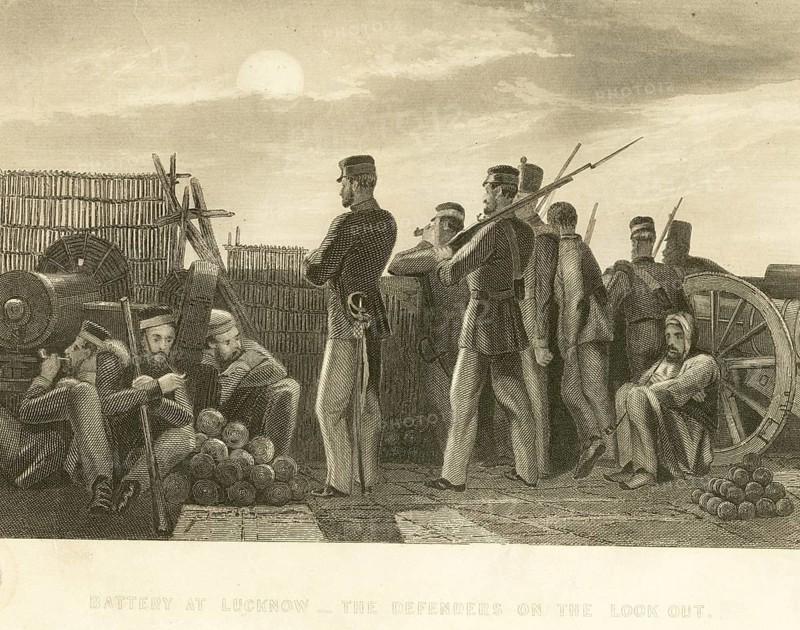Military and munity mutiny views battery at Lucknow defenders on look out, Uttar Pradesh, India, Asia