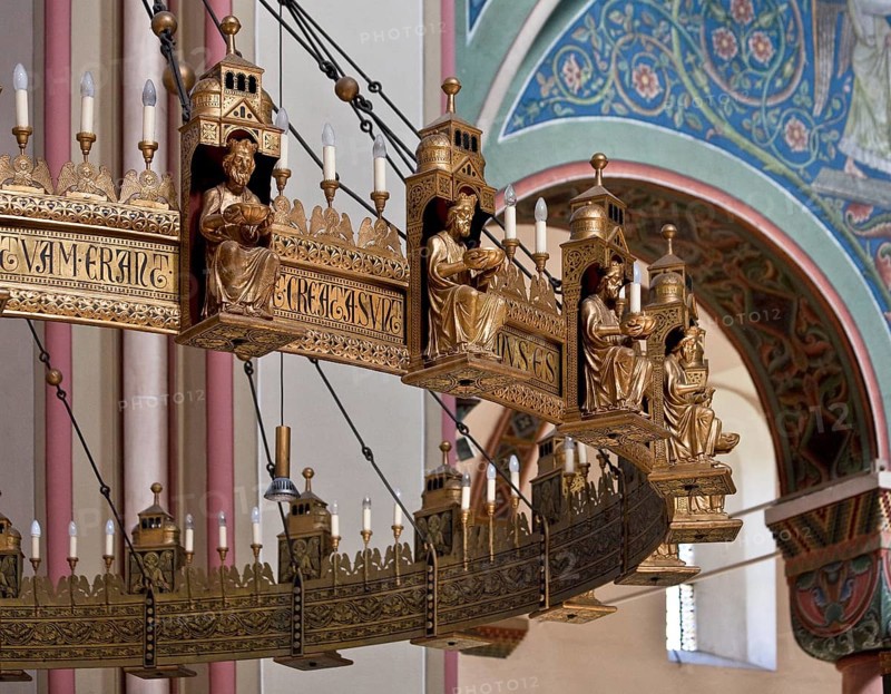 Hildesheim Sankt Godehard 71831 Eleventh-century style candlestick crown donated in 1863 by Queen Marie of Hanover Detail with apocalyptic old men