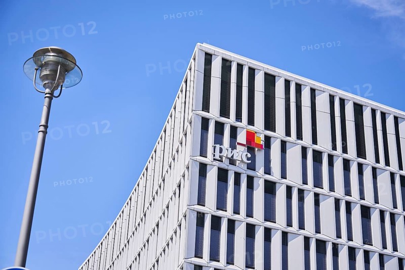 Pwc logo on the building of PricewaterhouseCoopers, Berlin, Berlin, Germany, Europe