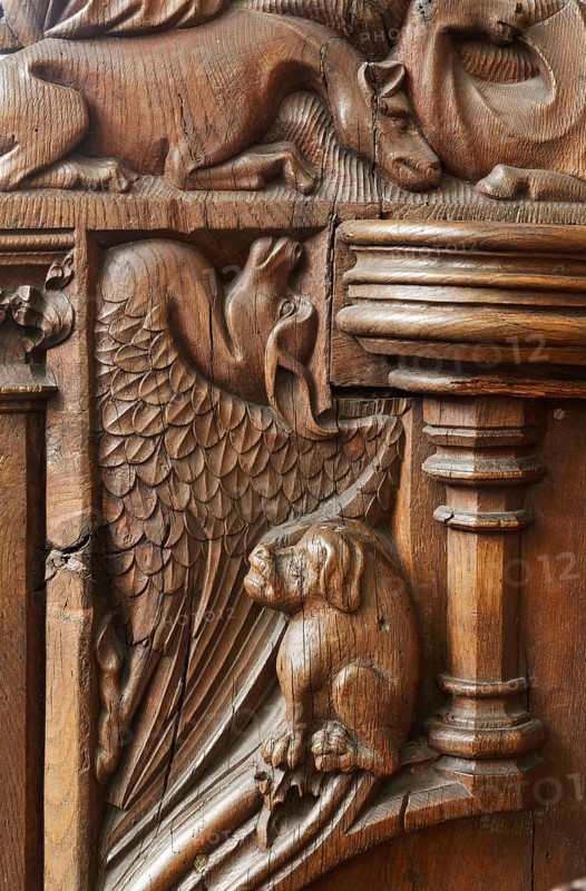 Choir, north wall, detail of choir stalls Animals and mythical creatures, St., Saint, Saint