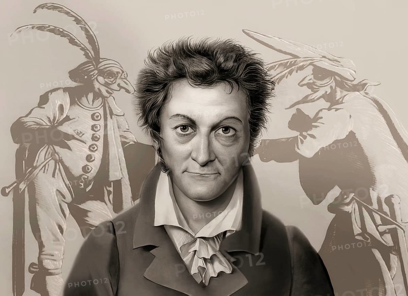 Ernst Theodor Amadeus Hoffmann, or E. T. A. Hoffmann, 1776 - 1822, German Romantic author of fantasy and horror, figures from Prinzessin Brambilla, digitally edited after Jacques Callot